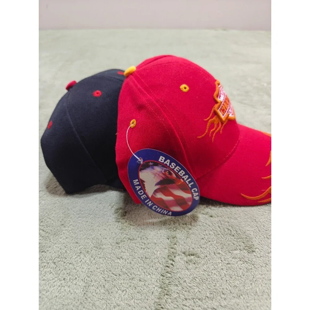 Lot of 2 Choppers Mens Baseball Cap Hat Flame Biker Embroidered NWT Black Red